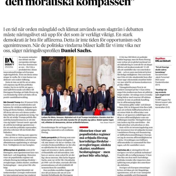 A Clear Compass for Business in Turbulent Times in Dagens Nyheter